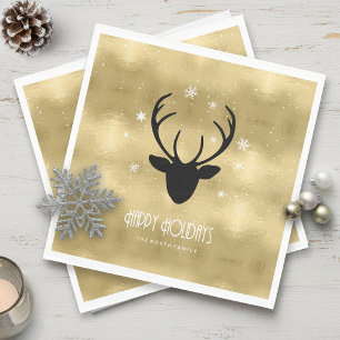 Deer Antlers Silhouette & Snowflakes Gold ID861 Napkin
