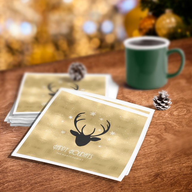 Deer Antlers Silhouette & Snowflakes Gold ID861 Napkin (Creator Uploaded)