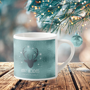 Deer Antlers Silhouette & Snowflakes Teal ID861 Espresso Cup