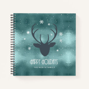Deer Antlers Silhouette & Snowflakes Teal ID861 Notebook