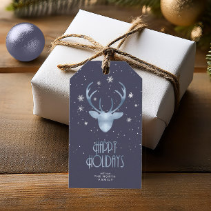 Deer Antlers & Snow Christmas Blue ID861 Gift Tags