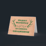 Deer Antlers Vintage Grandson Birthday Card<br><div class="desc">Birthday card for grandson with vintage craft paper and green deer antlers  and thoughtful verse.</div>