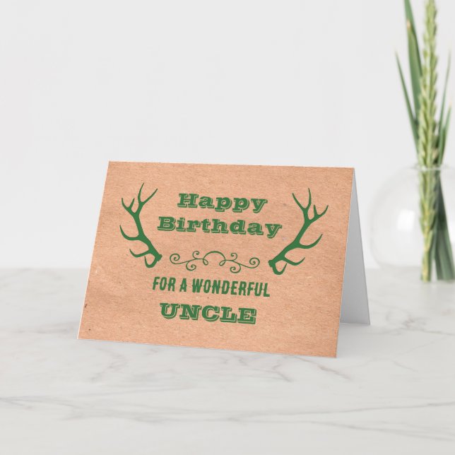 Deer Antlers Vintage Uncle Birthday Card (Front)