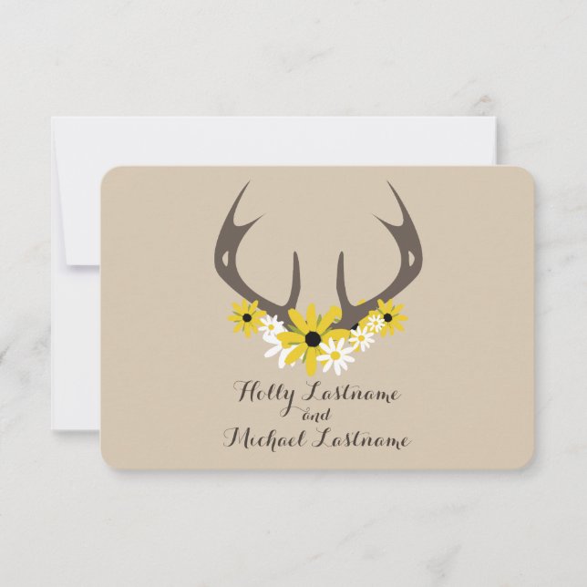 Deer Antlers + Wildflowers Wedding R.S.V.P. RSVP Card (Front)