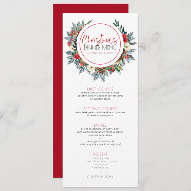 Deer antlers with Christmas flowers wreath Invitation (Front/Back)