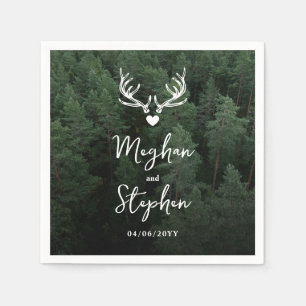 Deer Antlers Woodland Pine Tree Forest Wedding Napkin