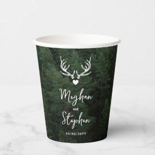 Deer Antlers Woodland Pine Tree Forest Wedding Paper Cups