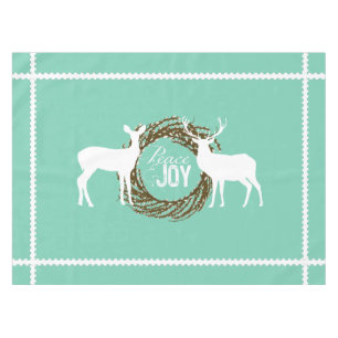 Deer Aqua Peace Joy  Wreath Tablecloth