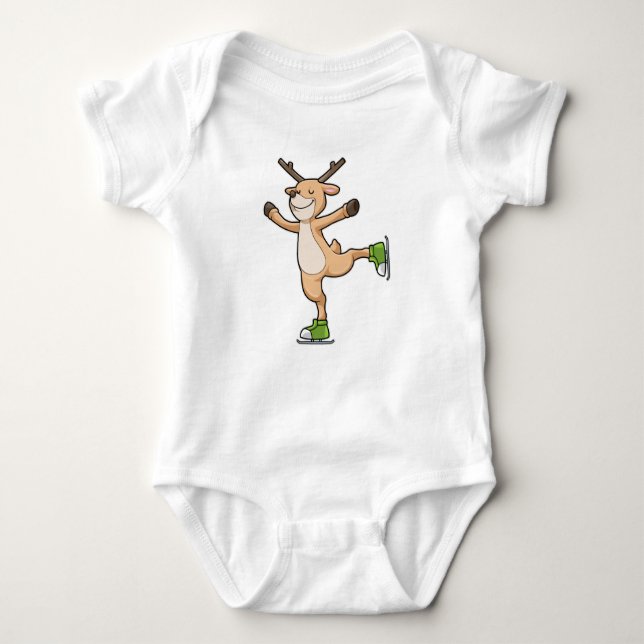 Deer at Ice skating with Ice skates Baby Bodysuit (Front)