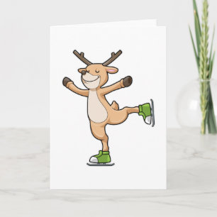 Deer at Ice skating with Ice skates Card