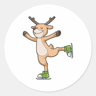 Deer at Ice skating with Ice skates Classic Round Sticker