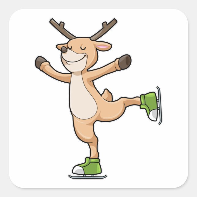 Deer at Ice skating with Ice skates Square Sticker (Front)