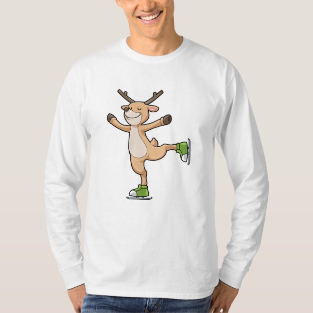 Deer at Ice skating with Ice skates T-Shirt (Front)