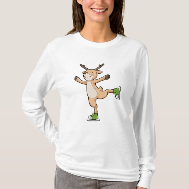 Deer at Ice skating with Ice skates T-Shirt (Front)