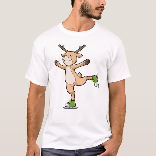 Deer at Ice skating with Ice skates T-Shirt (Front)
