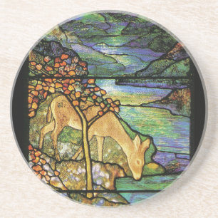 Deer at Stream Tiffany Stained Glass Coaster