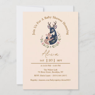 Deer baby and mama baby shower invitations