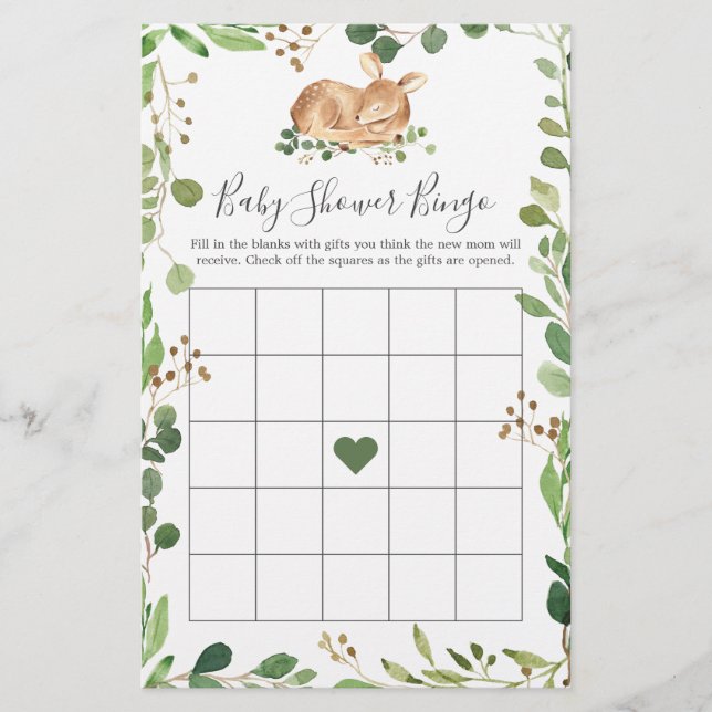 Deer Baby Shower Bingo Game (Front)
