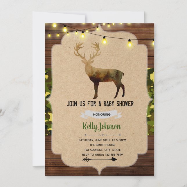 Deer baby shower birthday invitation (Front)