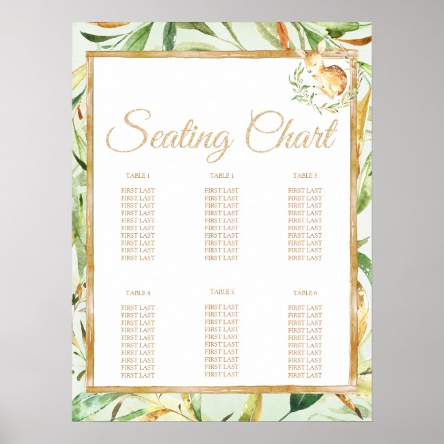 Deer Baby Shower Birthday Party Seating Chart (Front)