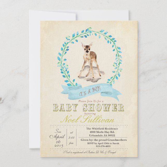 Deer Baby Shower Boy Invitation (Front)