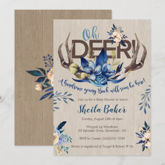 Deer Baby Shower Invitation - Antlers Invite Boy