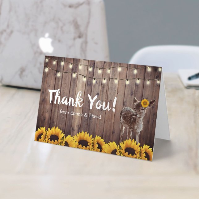 Deer Baby Shower Rustic Sunflower Thank You (Creator Uploaded)