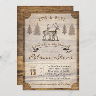 Deer Baby Shower Wood Invitation