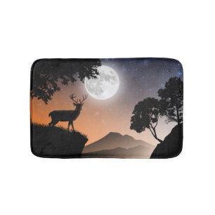 Deer Bath Carpet Under Orange Moon Bath Mat