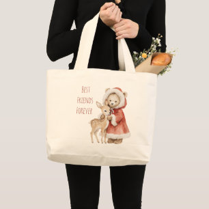 Deer Bear Best Friends Forever Christmas Large Tote Bag