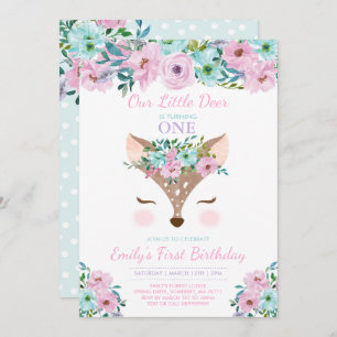 Deer Birthday Invitation Floral Woodland Deer