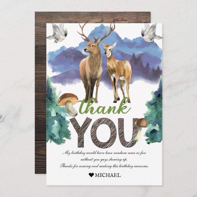 Deer Birthday Woodland Thank You Card (Front/Back)