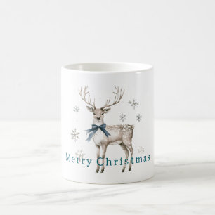 Deer Blue Bow Snowflakes Christmas Coffee Mug