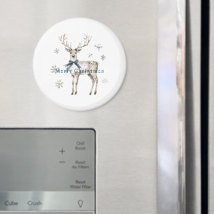 Deer Blue Bow Snowflakes Christmas Magnet