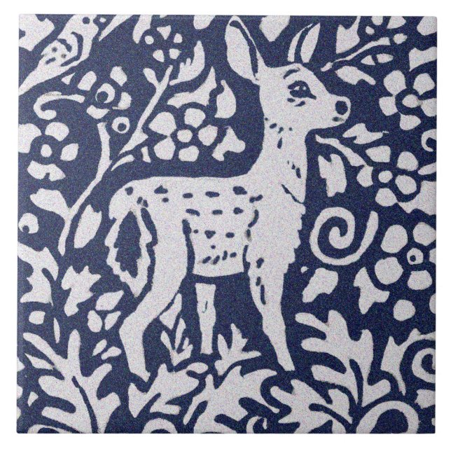 Deer Blue Grey Granite Stone Woodland Animal Art Tile (Front)
