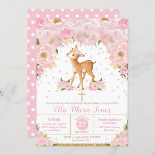 Deer Blush Floral Baptism Christening Girl Invitation