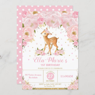 Deer Blush Floral Birthday Party Girl Invitation