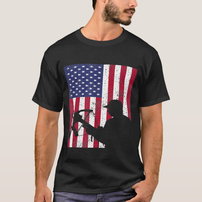Deer Bow Hunt Hunter Whitetail Tee American Flag 2 (Front)