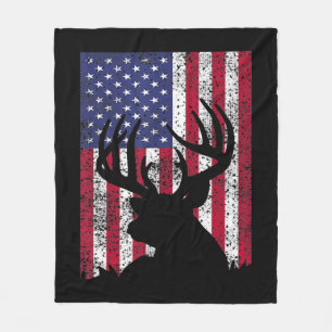 Deer Bow Hunting Tee Whitetail Hunter American Fla Fleece Blanket