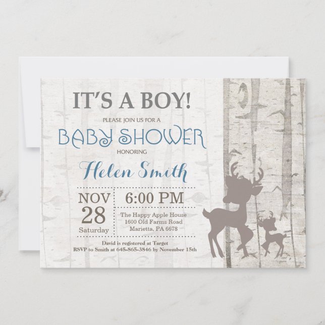 Deer Boy Baby Shower Invitation Rustic Woodland (Front)
