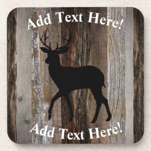 Deer Buck Antlers Vintage Wood  Rustic Wood Coaster