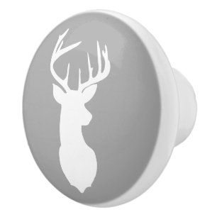 Deer Buck Head Ceramic Knob Drawer Pull / Grey