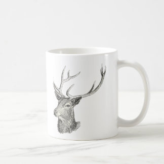 Deer Buck Head with Antlers Black and White Art Coffee Mug