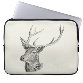 Deer Buck Head with Antlers Black and White Art Laptop Sleeve