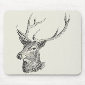 Deer Buck Head with Antlers Black and White Art Mouse Pad