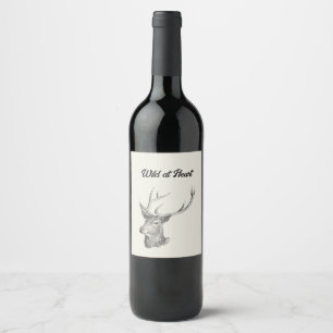 Deer Buck Head with Antlers Black and White Art Wine Label