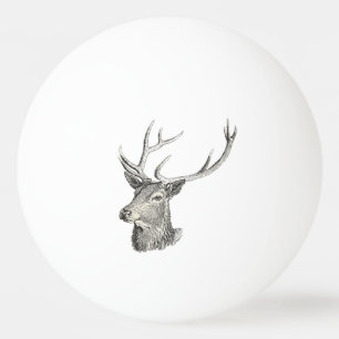 Deer Buck Head with Antlers Drawing Ping Pong Ball
