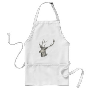 Deer Buck Head with Antlers Hunting Drawing Standard Apron