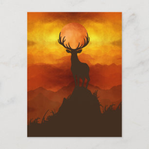 Deer Buck on top of Mountain with sunset Postcard