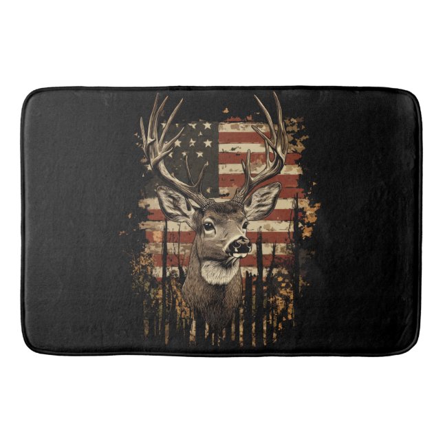 Deer, Buck Season USA Flag Bath Mat (Front)